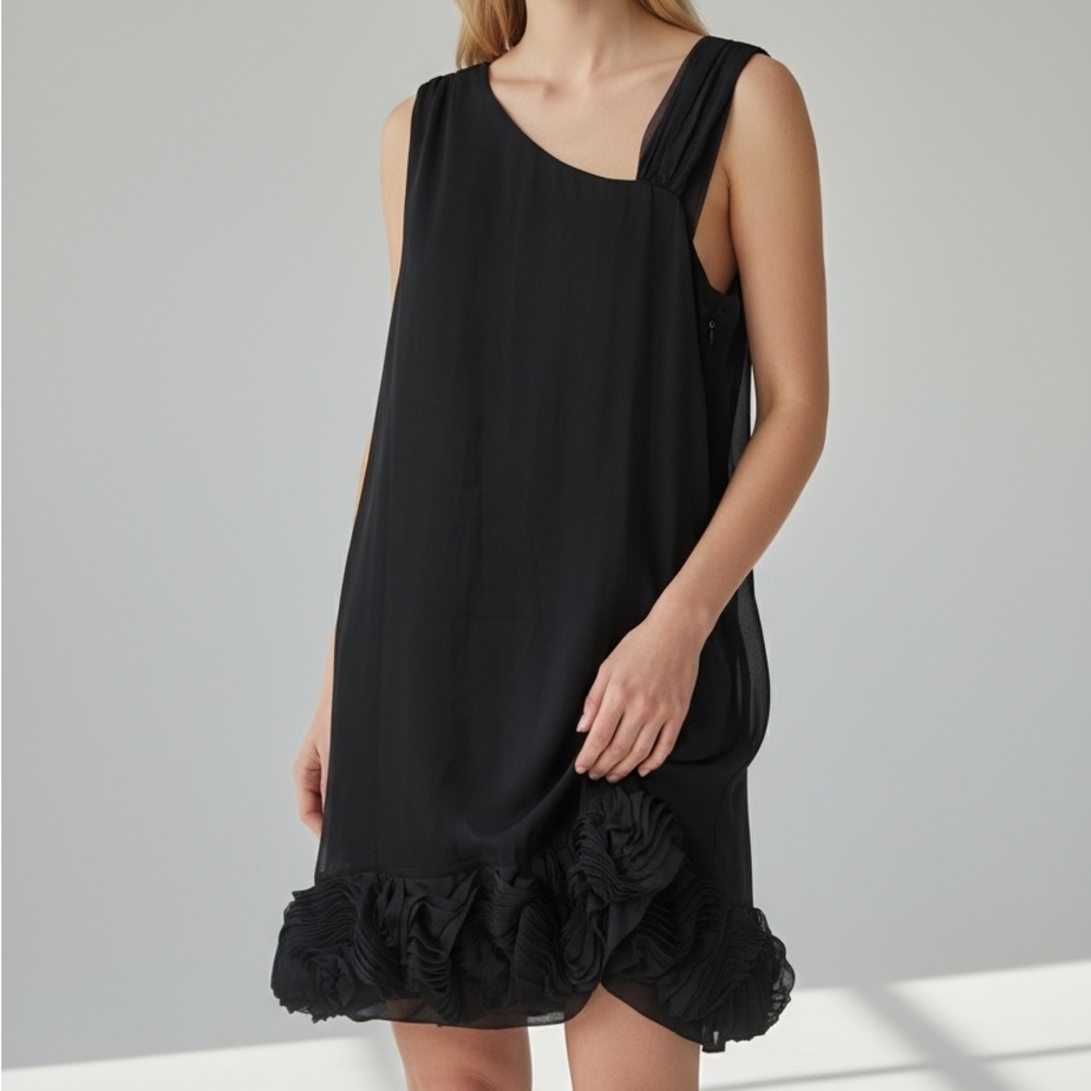 Alice + Olivia 100% Silk Black Sleeveless Dress